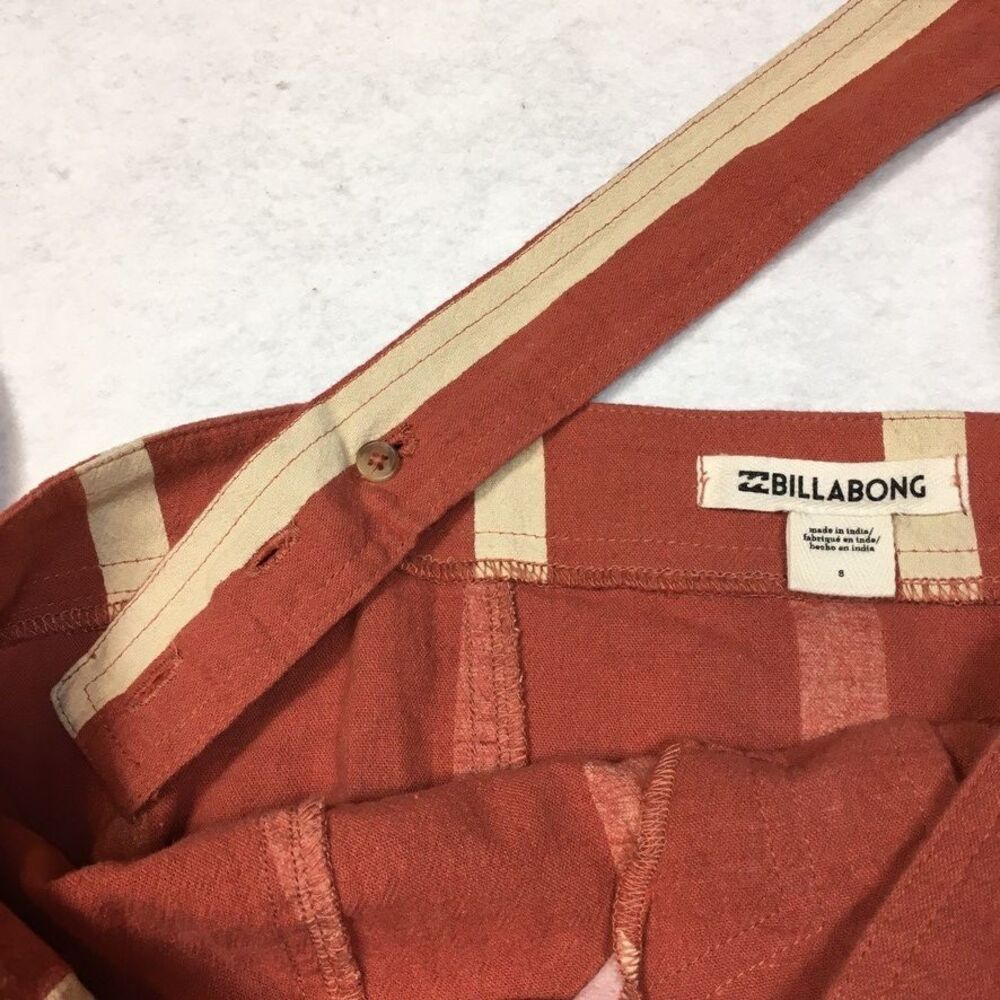 Billabong Womens 8 Sleeveless Linen Jumpsuit Stripe Crossfire Rusty Orange White - Picture 12 of 16